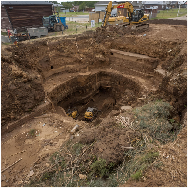 تصویر عملیات گودبرداری تکمیل شده با شیب مناسب